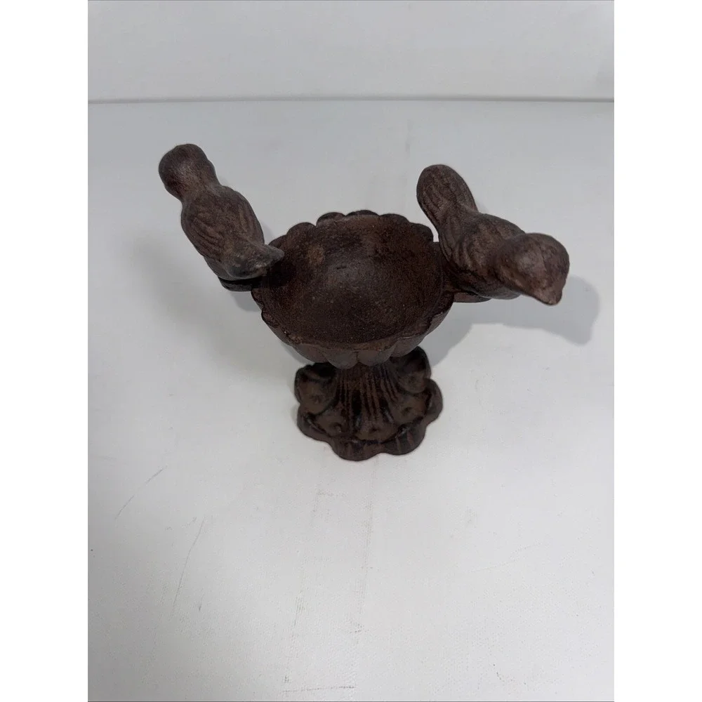 Cast Iron Bird Bath Feeder Trinket Dish Ring Holder Statue Figurine Vintage 4" T - Picture 4 of 8